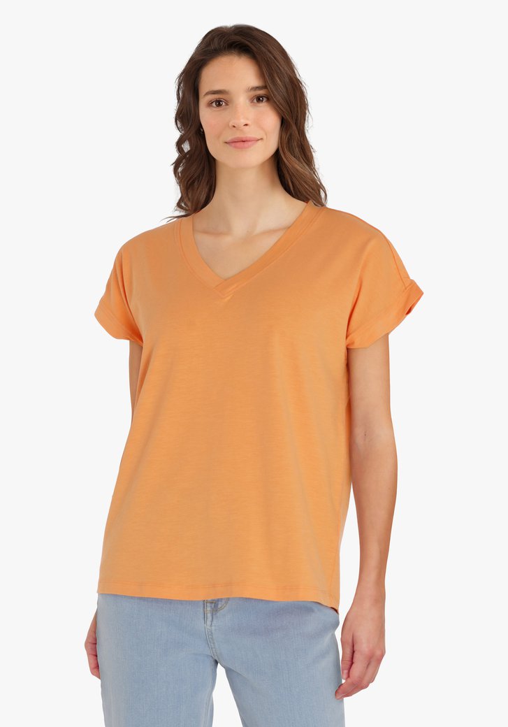 T-shirt col V orange