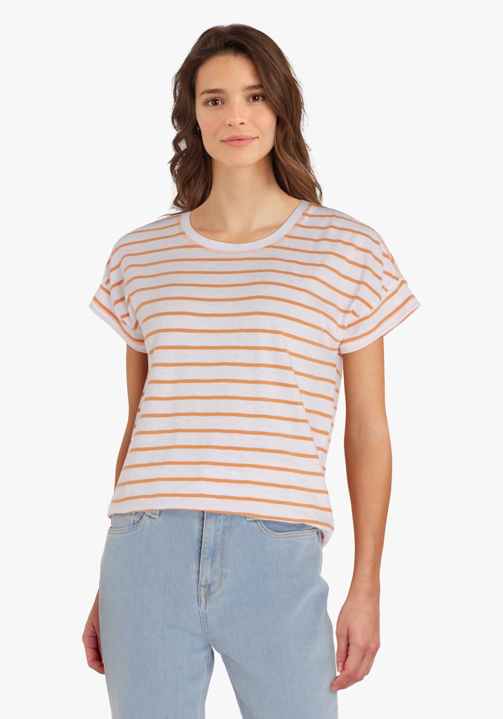 T-shirt en coton blanc à rayures orange