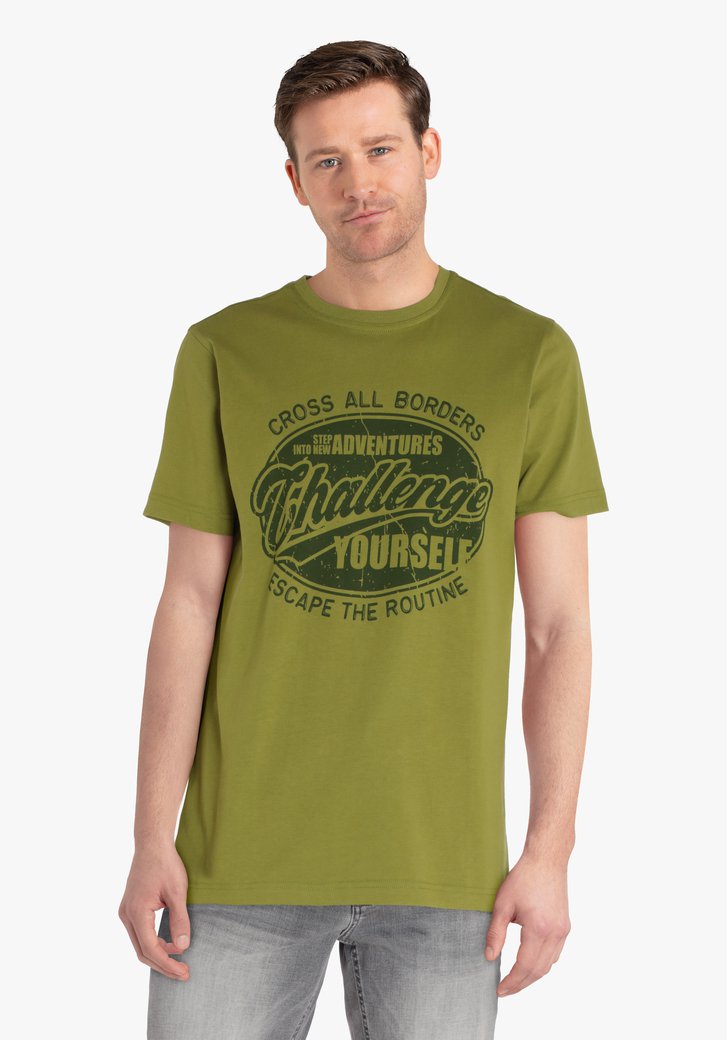 T-shirt vert olive avec inscription