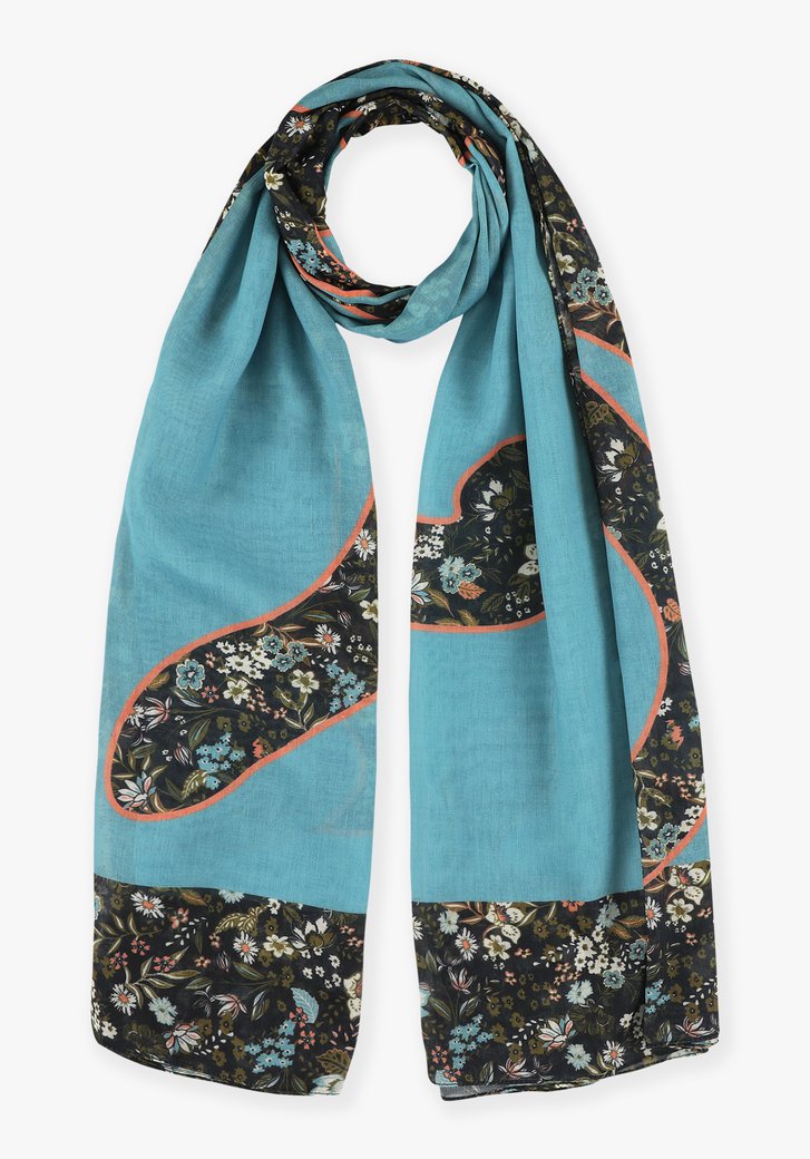 Turquoise sjaal met bloemenprint