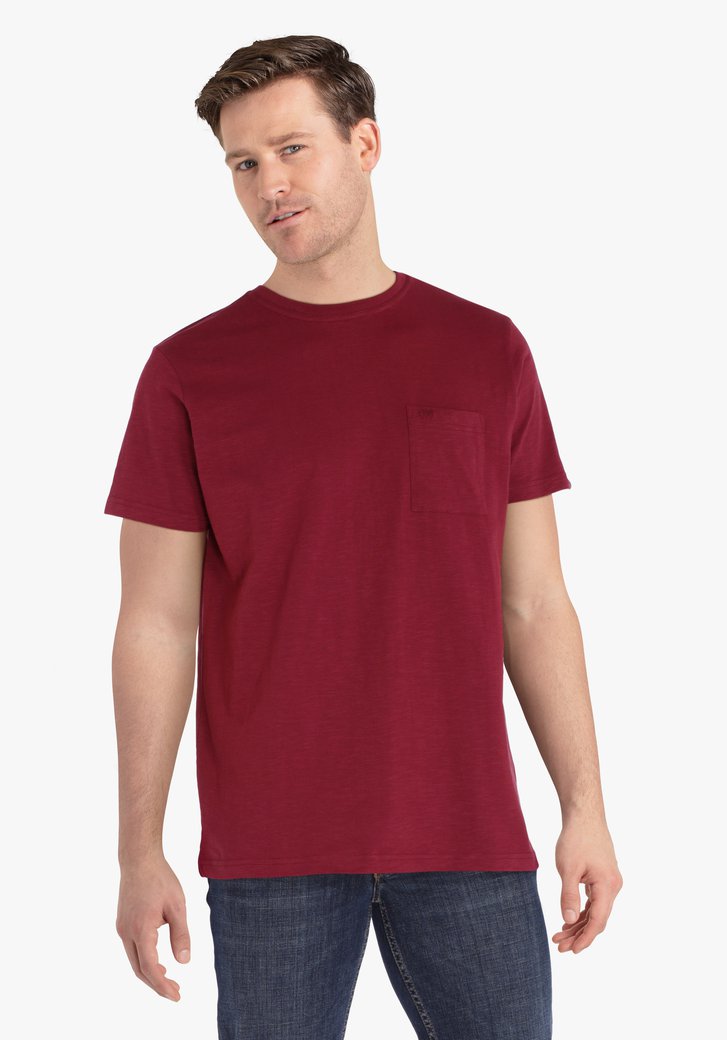 Wijnrood T-shirt met borstzak