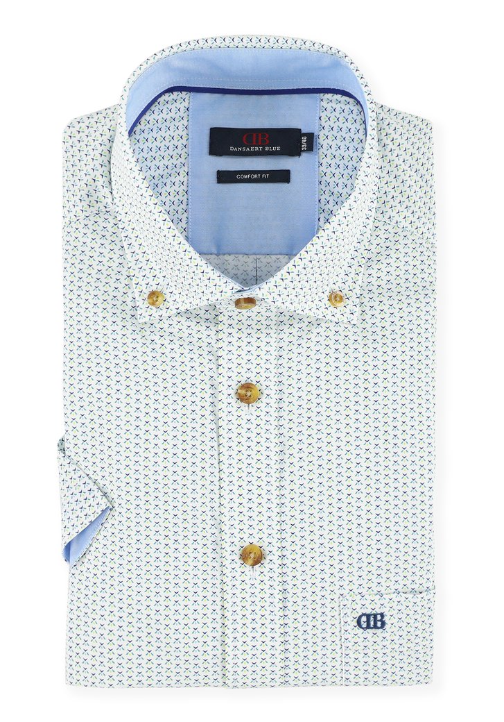 Wit hemd met blauw-groene print - comfort fit