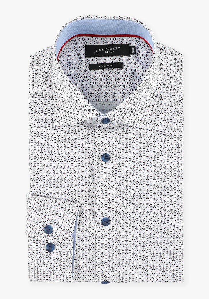 Wit hemd met blauw - rode print - regular fit