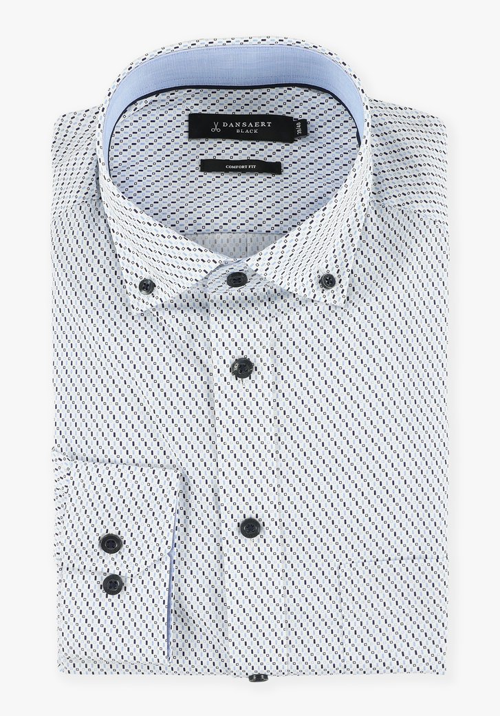 Wit hemd met blauwe print - comfort fit