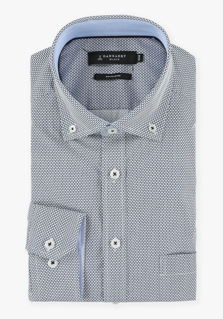 Wit hemd met blauwe print - regular fit