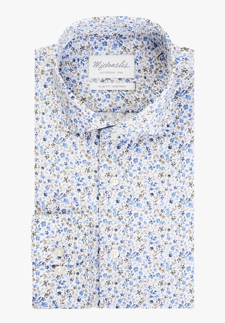 Wit hemd met bloemenprint - slim fit