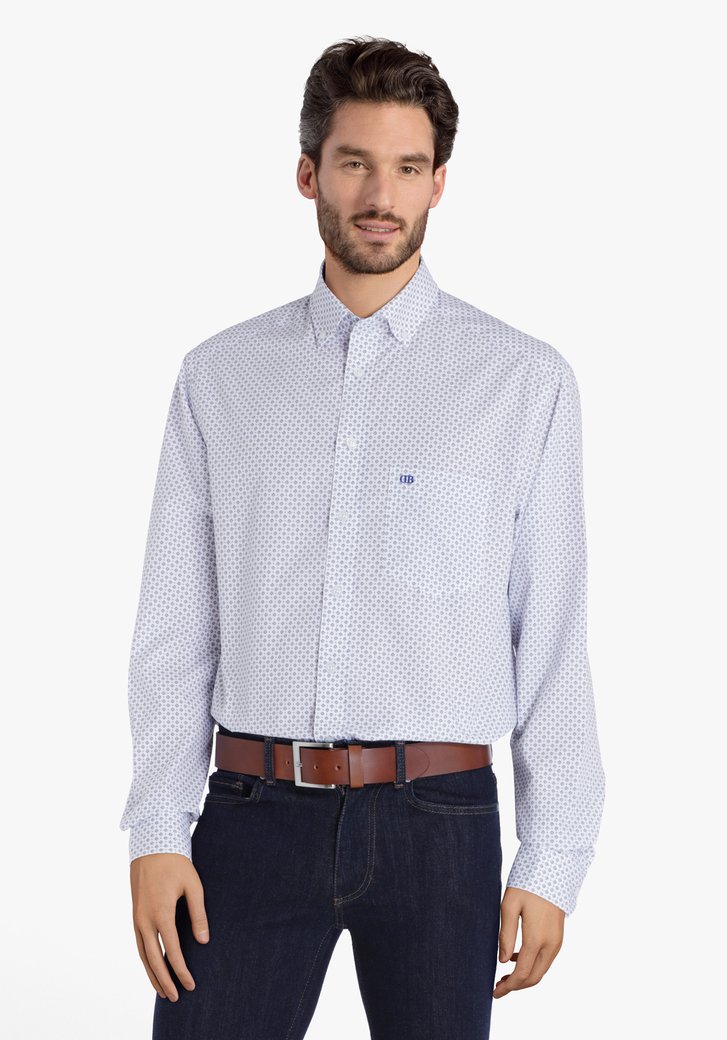 Wit hemd met dunne blauwe print - comfort fit