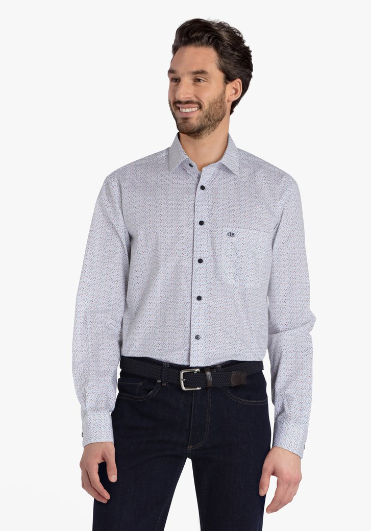 Wit hemd met kleine gekleurde print - comfort fit