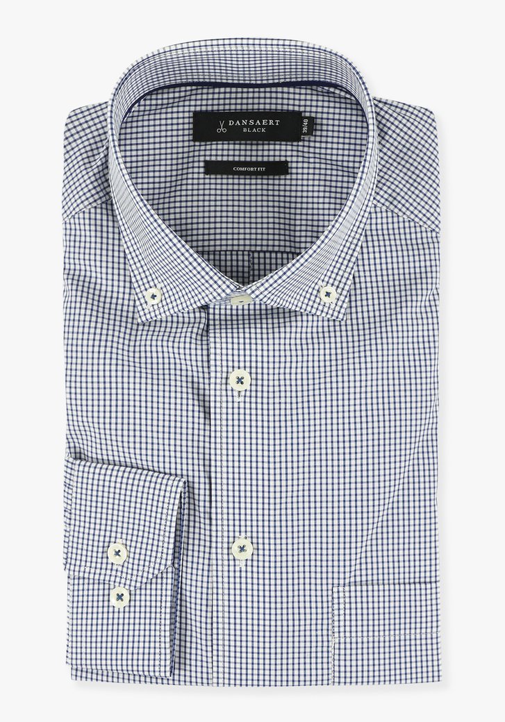 Wit hemd met kleine geruite print - comfort fit