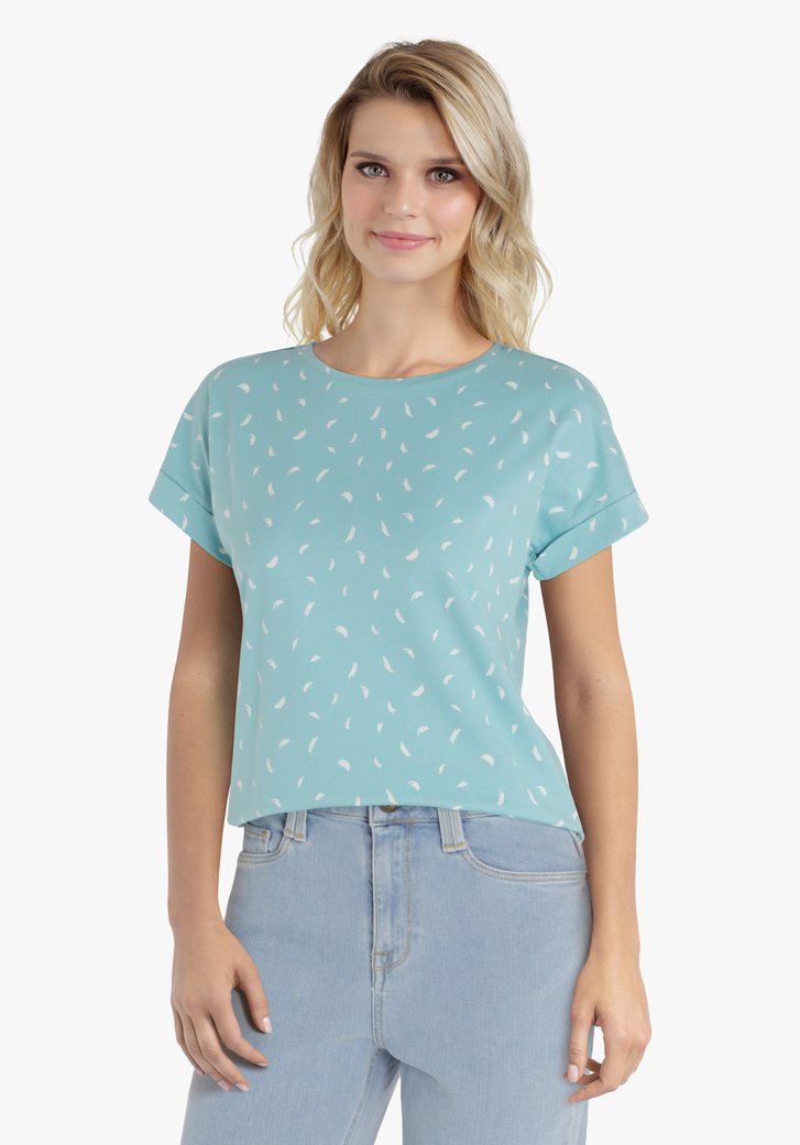 Zeegroen katoenen T-shirt met lichte print