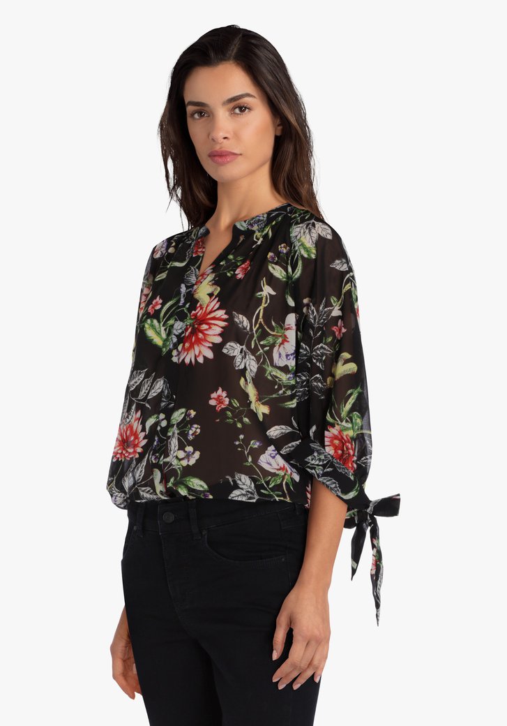 Zwarte blouse met bloemenprint