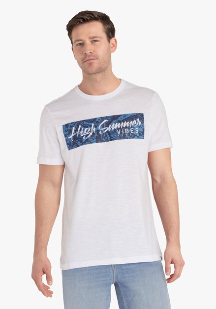 Wit T-shirt met blauwe print